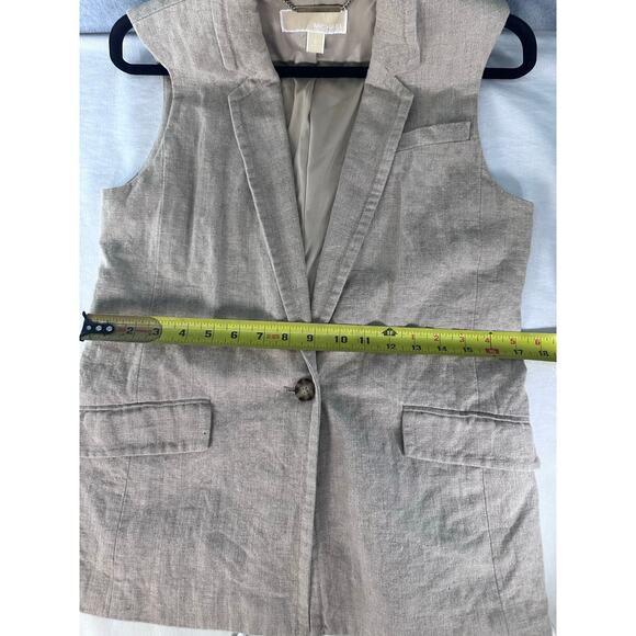 Michael Kors Woman's sz S Oversized Tan Sleeveless Linen Vest Office Workwear - Picture 7 of 10